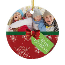 Red Photo Snowflake Merry Christmas Ornaments