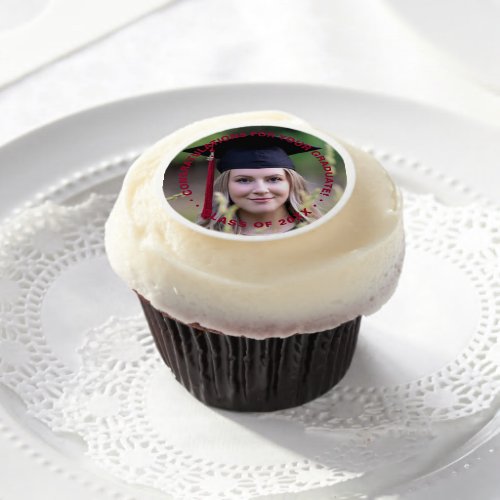 Red Photo Text Graduation Simple Unisex Modern Edible Frosting Rounds