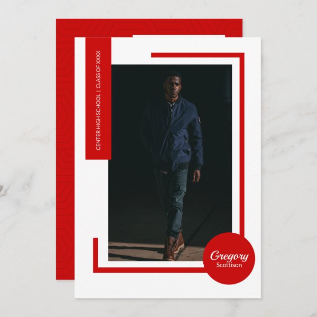 Red Photo Ultra Modern Photo Graduation Invite (Front/Back)