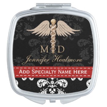 Red Physician Doctor Md Caduceus Vanity Mirror by cutecustomgifts at Zazzle