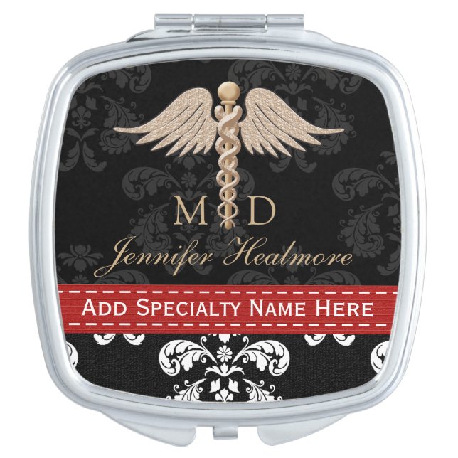 RED PHYSICIAN DOCTOR MD CADUCEUS VANITY MIRROR (Front)