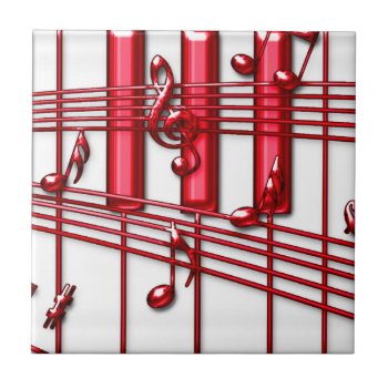 Red Piano Keyboard Ceramic Photo Tile by dreamlyn at Zazzle