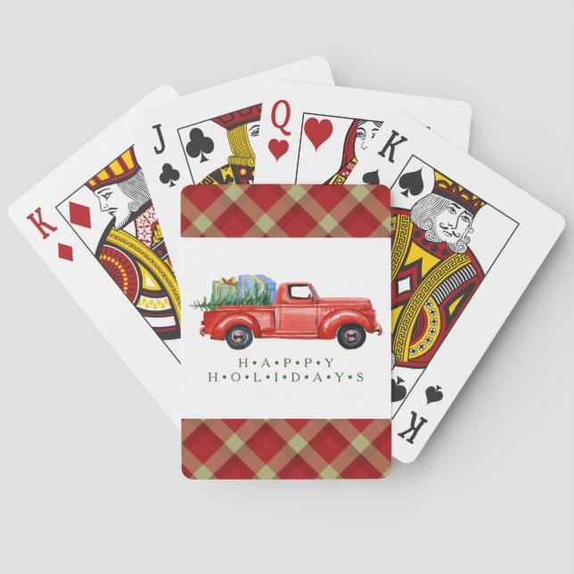 Red Pick-Up Truck and Tree Playing Cards (Back)