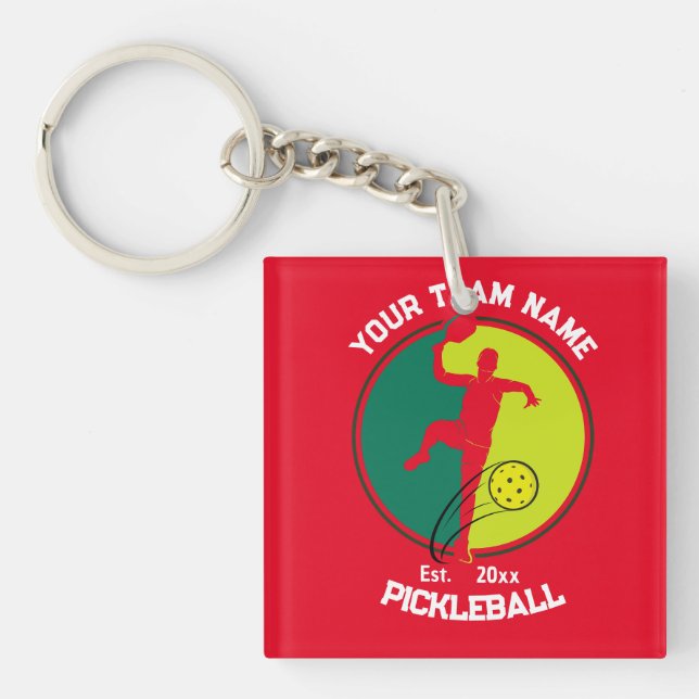 Red Pickleball Club Team Player Pickler Custom Keychain (Front)