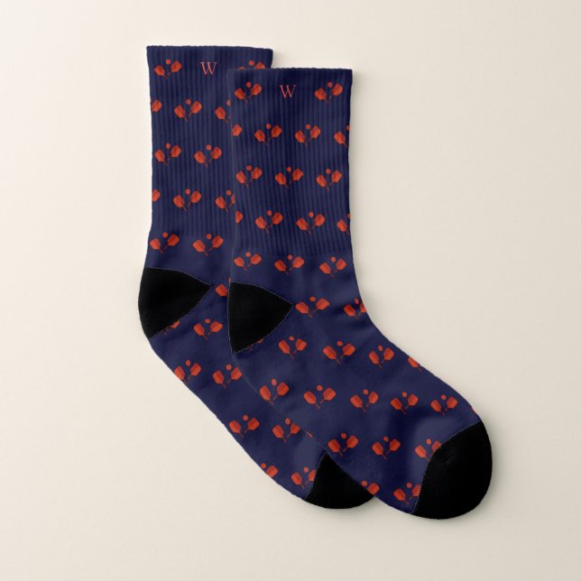 Red Pickleball Paddles Ball Monogram Initials Blue Socks (Pair)