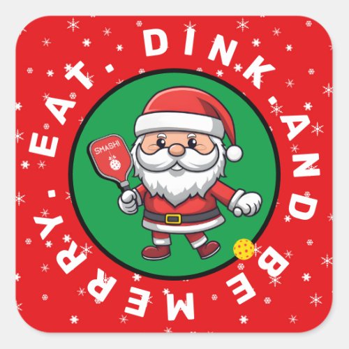 Red Pickleball  Santa custom text  Square Sticker