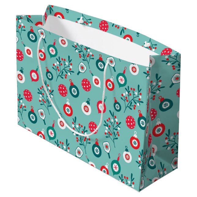 Red Pickleballs, minty 🎄Christmas pattern Large Gift Bag (Back Angled)