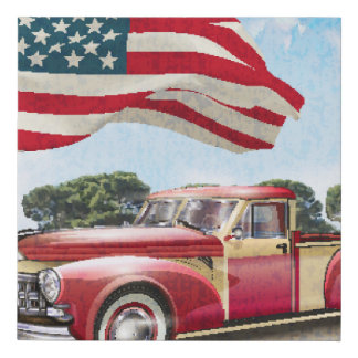 Red Pickup Truck: American Flag Vintage Faux Canvas Print