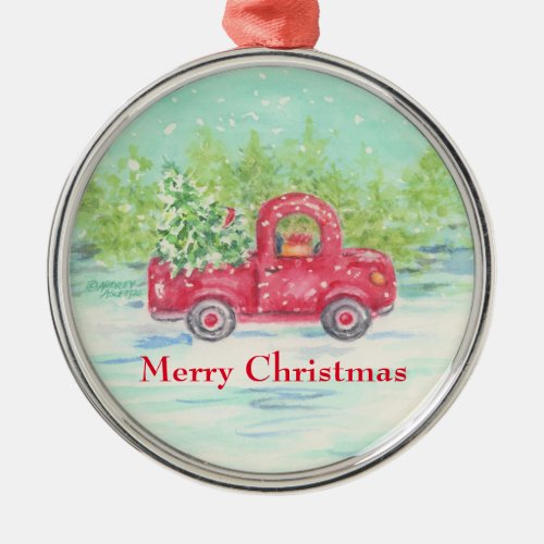 Red Pickup Truck Ceramic Christmas Ornament