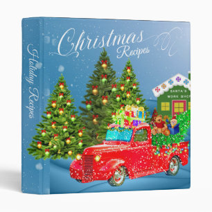 Red Pickup Truck Christmas Holiday Recipe 3 Ring Binder