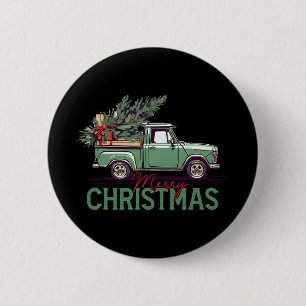 Red Pickup Truck Christmas Tree Vintage Christmas Button