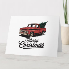 Red Pickup Truck Christmas Tree Vintage Christmas Card