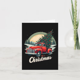 Red Pickup Truck Merry Christmas Tree Winter Holid Card
