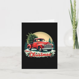 Red Pickup Truck Merry Christmas Tree Winter Holid Card