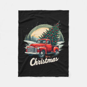 Red Pickup Truck Merry Christmas Tree Winter Holid Fleece Blanket