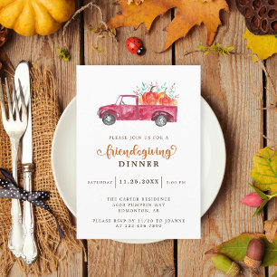 Red Pickup Truck Pumpkin Friendsgiving Elegant Invitation