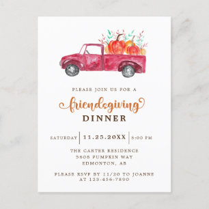 Red Pickup Truck Pumpkin Friendsgiving Elegant Postcard