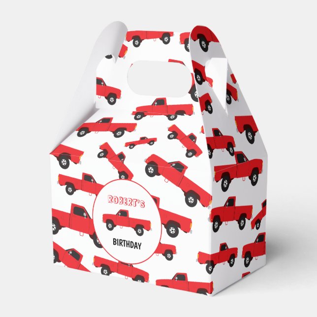 Red Pickup Truck Transportation Trucks Birthday Favor Boxes (Front Side)