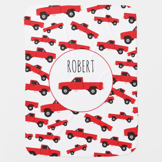 Red Pickup Truck Transportation Trucks Boys Name Baby Blanket (Front)