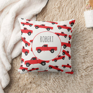 Red Pickup Truck Transportation Trucks Boys Name Throw Pillow