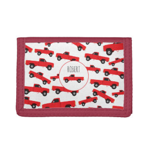 Red Pickup Truck Transportation Trucks Boys Name Trifold Wallet