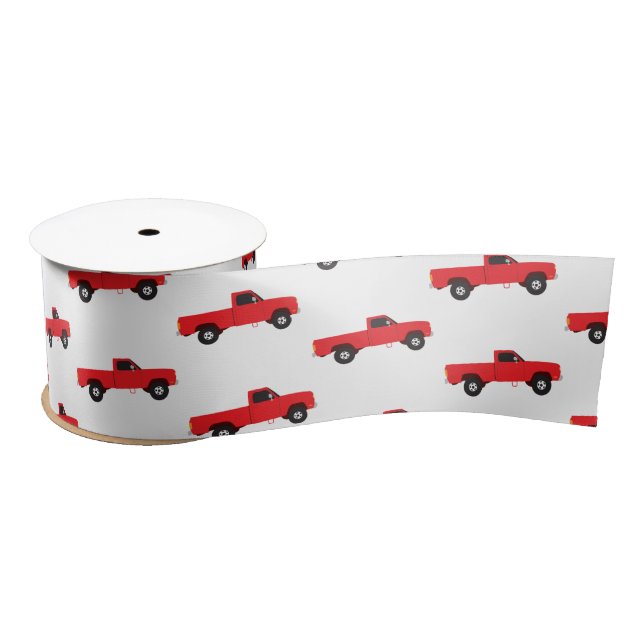 Red Pickup Truck Transportation Trucks Satin Ribbon (Spool)