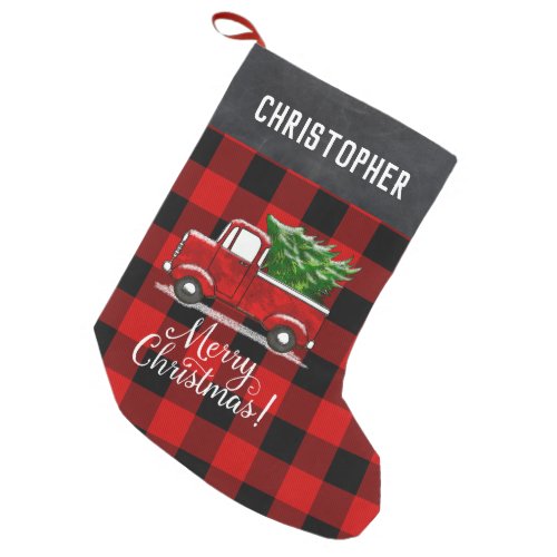 Red Pickup Truck Tree Merry Christmas Personalized Small Christmas Stocking
