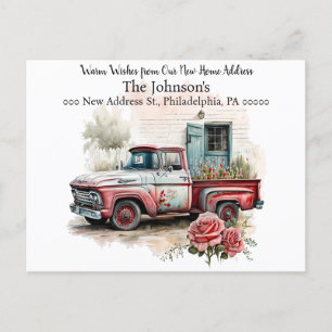 Red Pickup Truck We've Moved Postcard