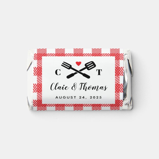 Red Picnic Gingham I Do BBQ Party Favor (Front)
