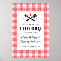 Red Picnic I Do BBQ welcome sign