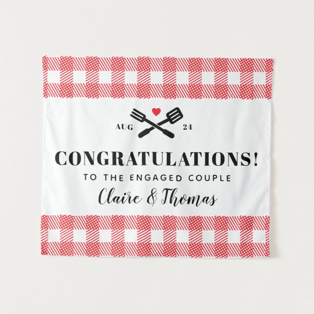 Red Picnic Plaid Cloth I Do BBQ Congratulations Tapestry (Front (Horizontal))