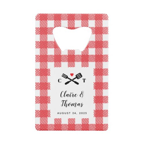 Red Picnic Plaid Cloth I Do BBQ Invitation Credit Card Bottle Opener