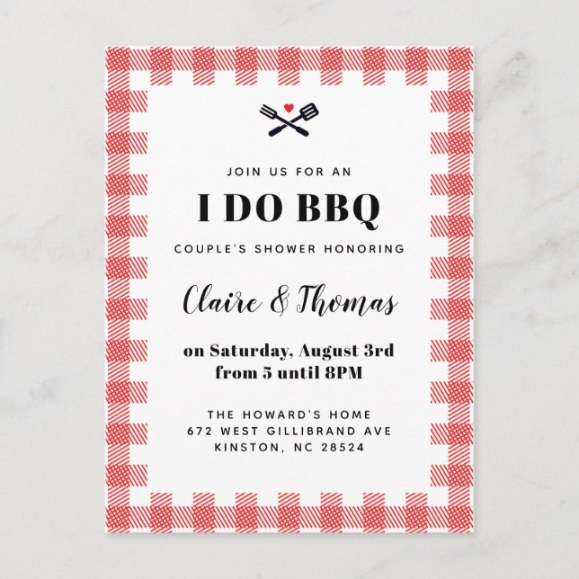 Red Picnic Plaid Cloth I Do BBQ Invitation Postcard (Front)