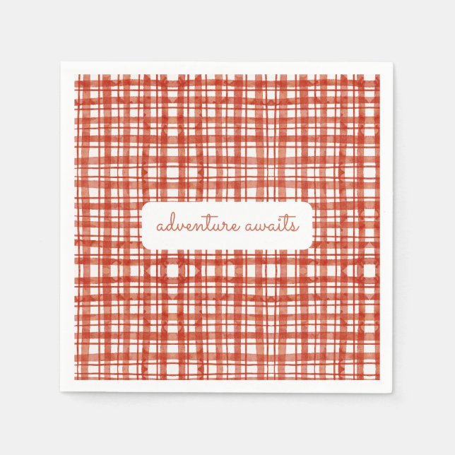 Red Picnic Plaid Fall Gender Neutral Baby Shower Napkins (Front)