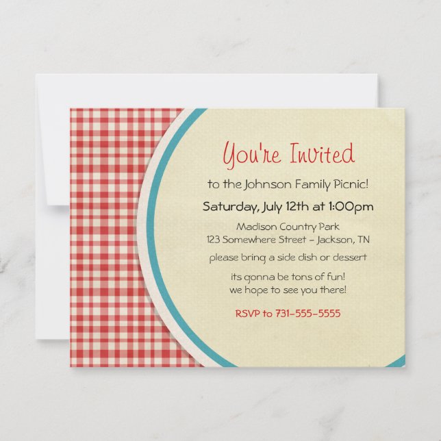 Red Picnic Plaid Family Picnic Invitations (Front)