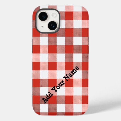 Red Picnic Plaid with Custom Name Case_Mate iPhone 14 Case