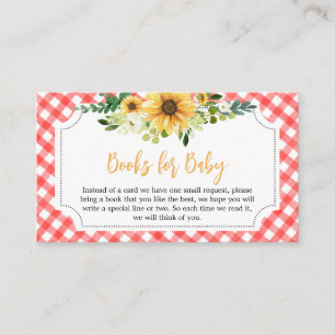 Red Picnic Sunflower Baby Shower Books for Baby Enclosure Card