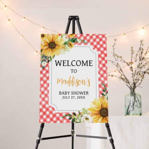 Red Picnic Sunflower Baby Shower Welcome Sign