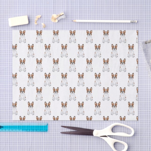 Red Piebald French Bulldog Cartoon Dog Pattern Tissue Paper (Craft)