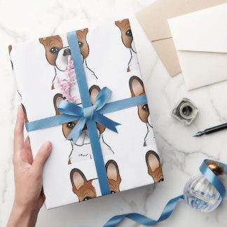 Red Piebald French Bulldog Cartoon Dog Pattern Wrapping Paper