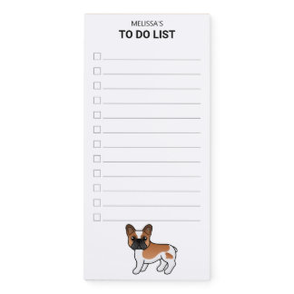 Red Piebald French Bulldog Cartoon Dog To Do List Magnetic Notepad