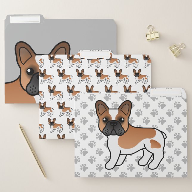 Red Piebald French Bulldog Cute Cartoon Dog File Folder (Set)