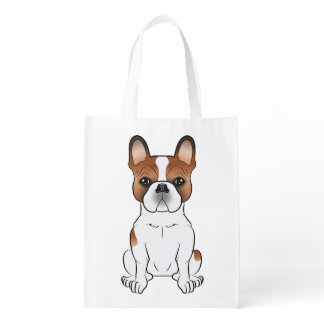 Red Piebald French Bulldog Cute Cartoon Dog Grocery Bag