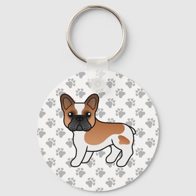 Red Piebald French Bulldog Cute Cartoon Dog Keychain (Front)