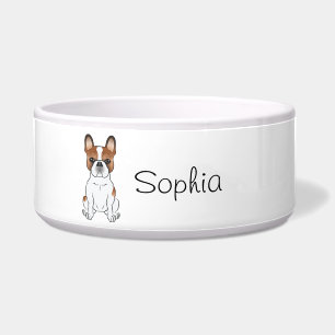 Red Piebald French Bulldog Cute Cartoon Dog & Name Bowl