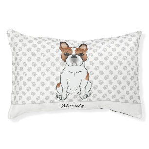 Red Piebald French Bulldog Cute Cartoon Dog & Name Pet Bed