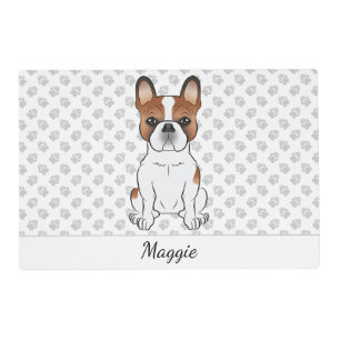 Red Piebald French Bulldog Cute Cartoon Dog & Name Placemat