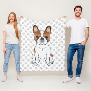Red Piebald French Bulldog Cute Cartoon Dog & Paws Fleece Blanket