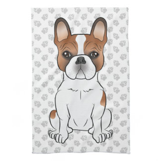 Red Piebald French Bulldog Cute Cartoon Dog &amp; Paws Kitchen Towel