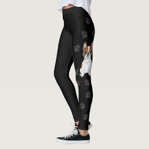 Red Piebald French Bulldog Cute Cartoon Dog & Paws Leggings